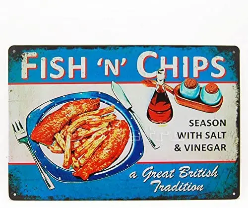 

66Retro Fish 'N' Chips Season with Salt & Vinegar (0701001), Metal Tin Sign, Wall Decorative Sign