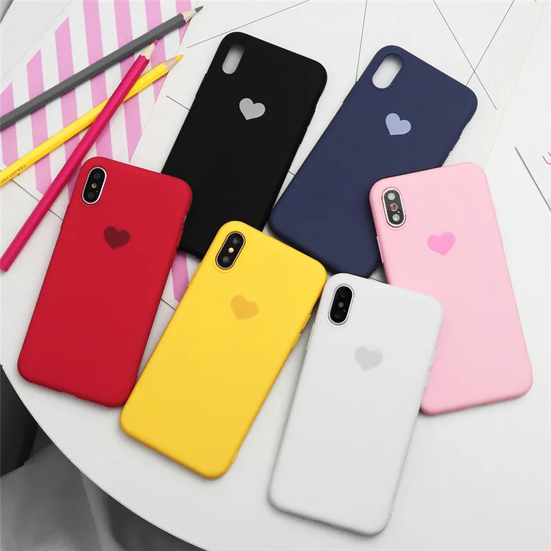 Матовый чехол для телефона ярких цветов с сердцем для iPhone 11 Pro XS Max XR X 8 7 6 6 s Plus 5 5S SE, мягкий чехол из ТПУ для iPhone XR, чехол