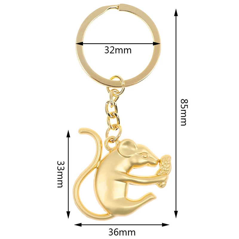 

Retro Copper Feng Shui Mouse Key Rings Hanging Jewelry Brass Rat Chinese New Year Lucky Gifts Metal Car Keychains Gift