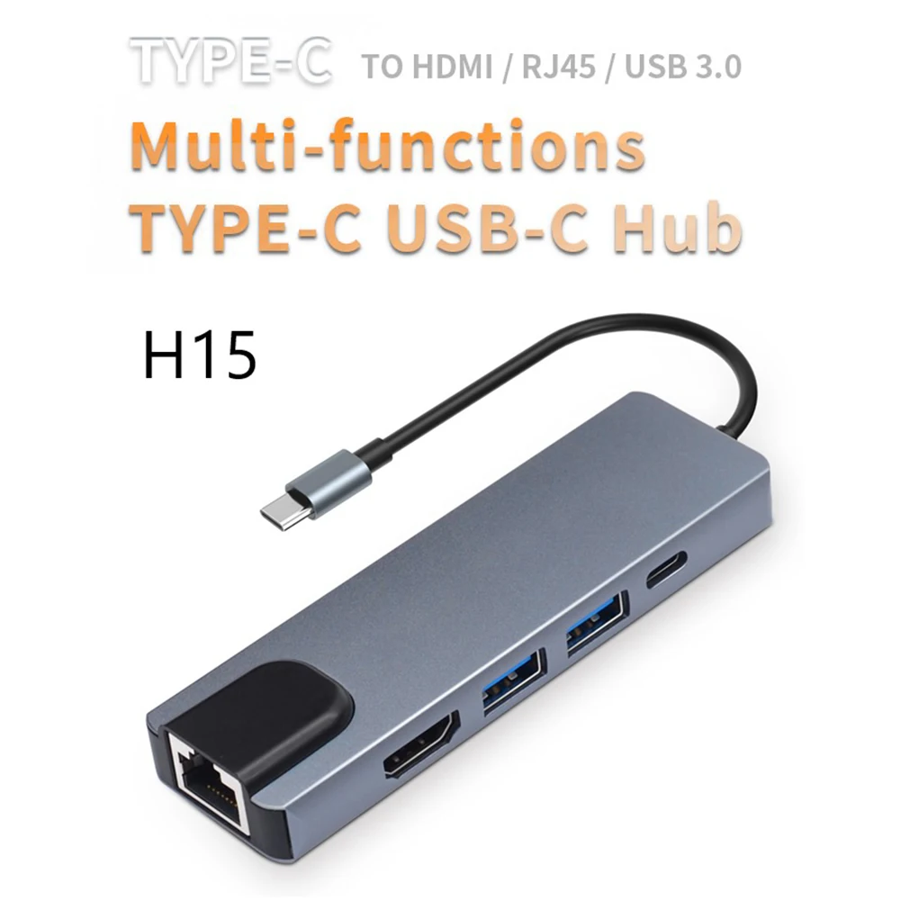 

5 in 1 USB 3.1 Type C Hub HDTV -Compatible 4K USB C Hub to Gigabit Ethernet Rj45 Lan Adapter for Mac book Pro Thunderbolt 3