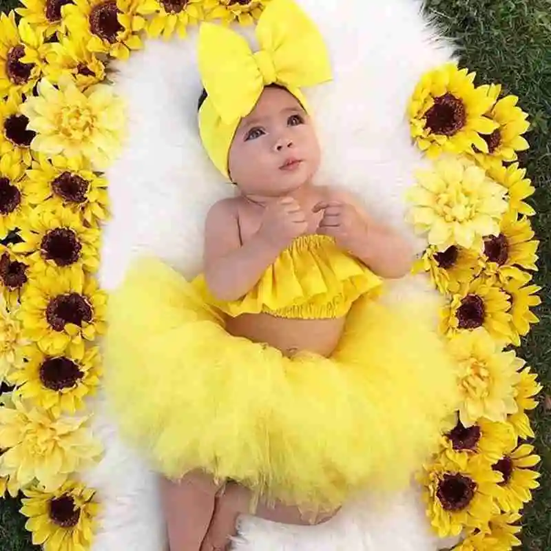 

Summer Baby Girl Tulle Tutu Headband + Tube Top + Short 3-piece Toddler Gift Props P Baby Birthday Skirt Set