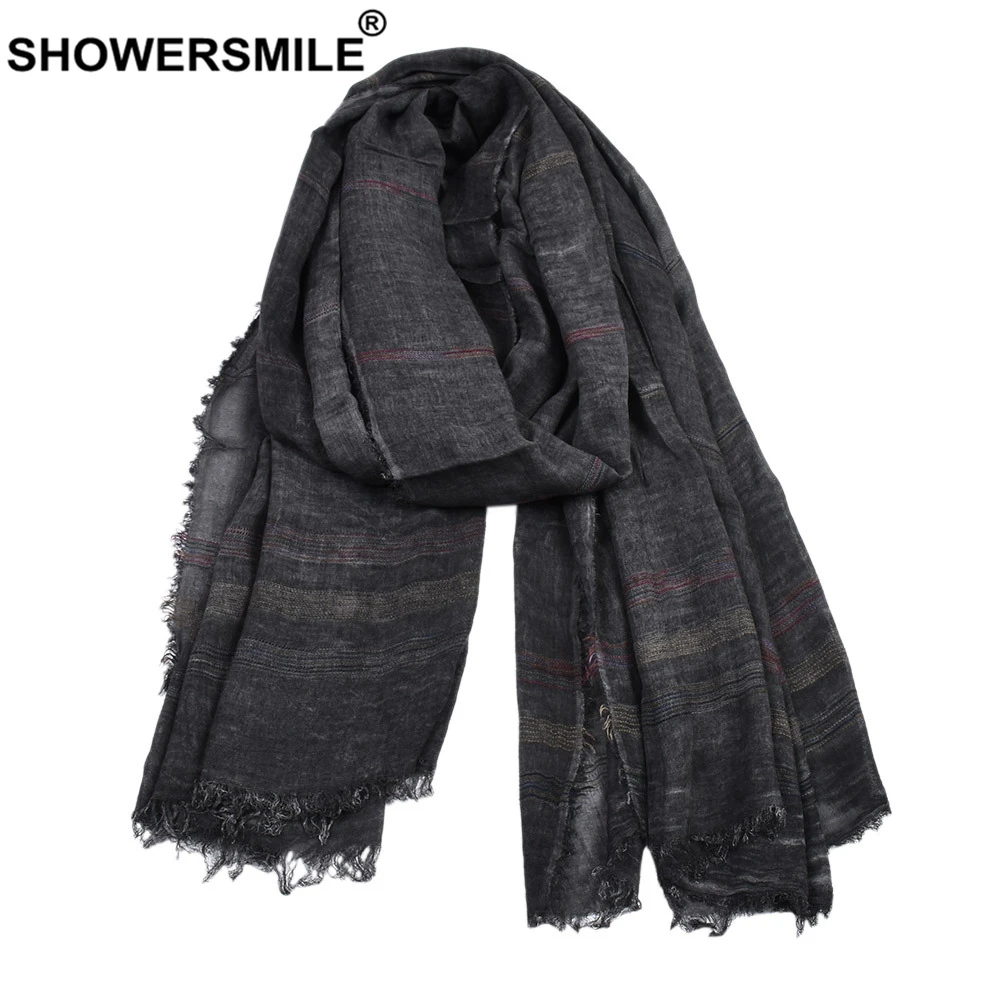 SHOWERSMILE зеленый хлопковый льняной мужской шарф осень зима аксессуары для мужчин теплый длинный модный брендовый мужской шарф Bufanda