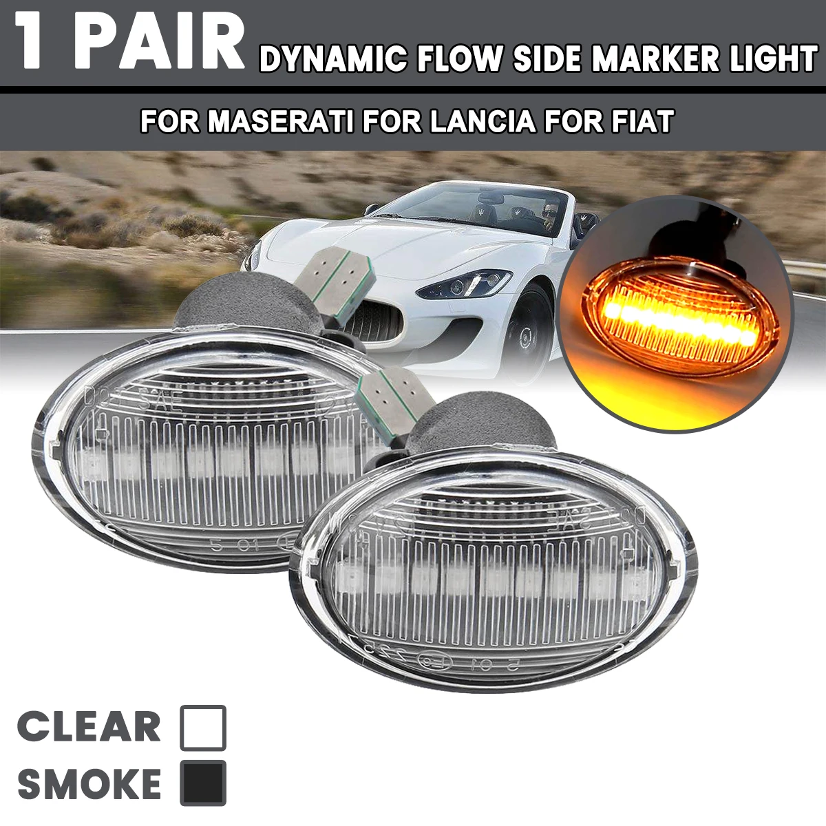 

2x для Maserati для Lancia для Fiat динамический Светодиодный Боковой габаритный фонарь Дневной светильник s течет поворотов светильник боковой фона...