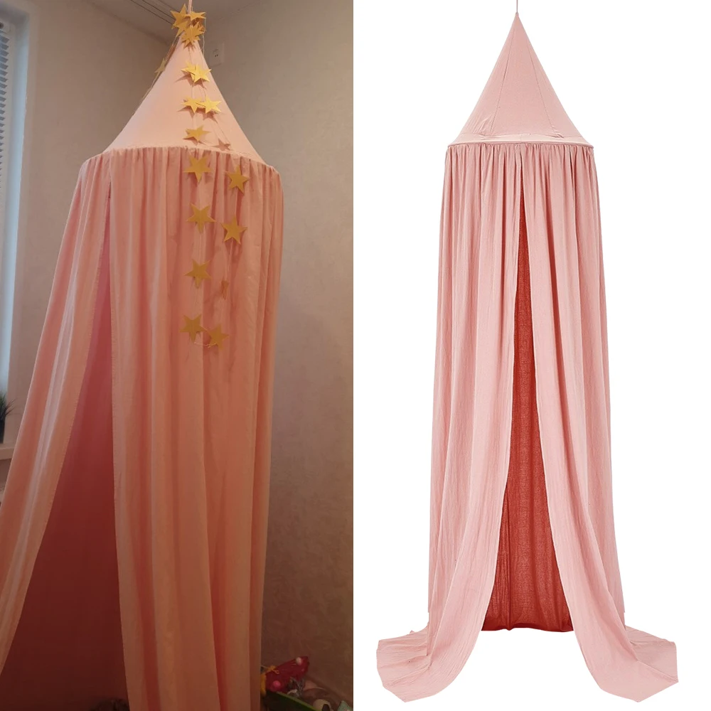 Розовый/серый хлопок детская кровать навес покрывало москитная сетка занавес