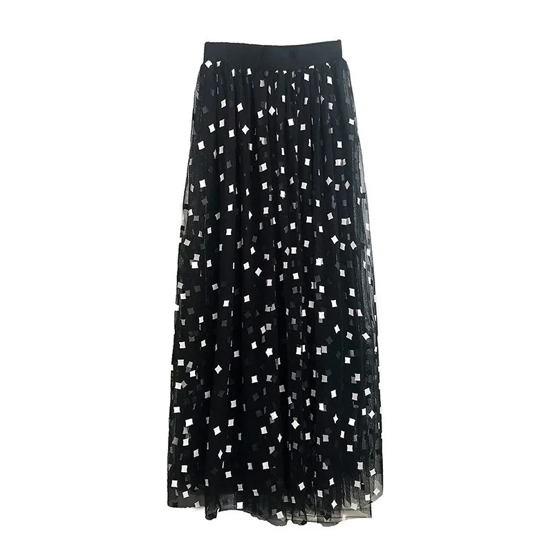 

Sweet Vintage Plaid Tulle Woman Skirt 2020 Summer Autumn Fashion Korean Style High Waist Pleated Long Skirt Female Streetwear