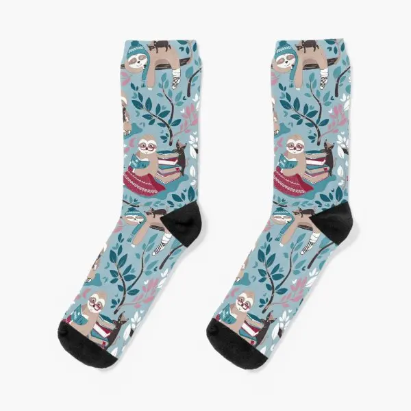 

Hygge Sloth Small Scale Pale Blue Crew Socks Sports Short Winter Ladies Autumn Funny Cotton Breathable Pattern Comfortable