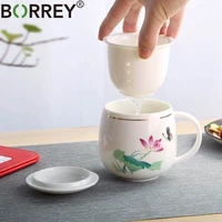 borrey tea infuser teapot fine bone china mug office tea cup mug chinese white porcelain cup ceramic tea mug infuser tea