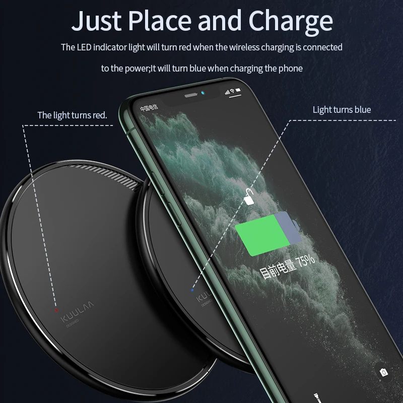 kuulaa qi wireless charger for iphone 13 12 11 pro 8 x xr xsmax 10w fast wireless charging for samsung s10 s9 s8 usb charger pad free global shipping