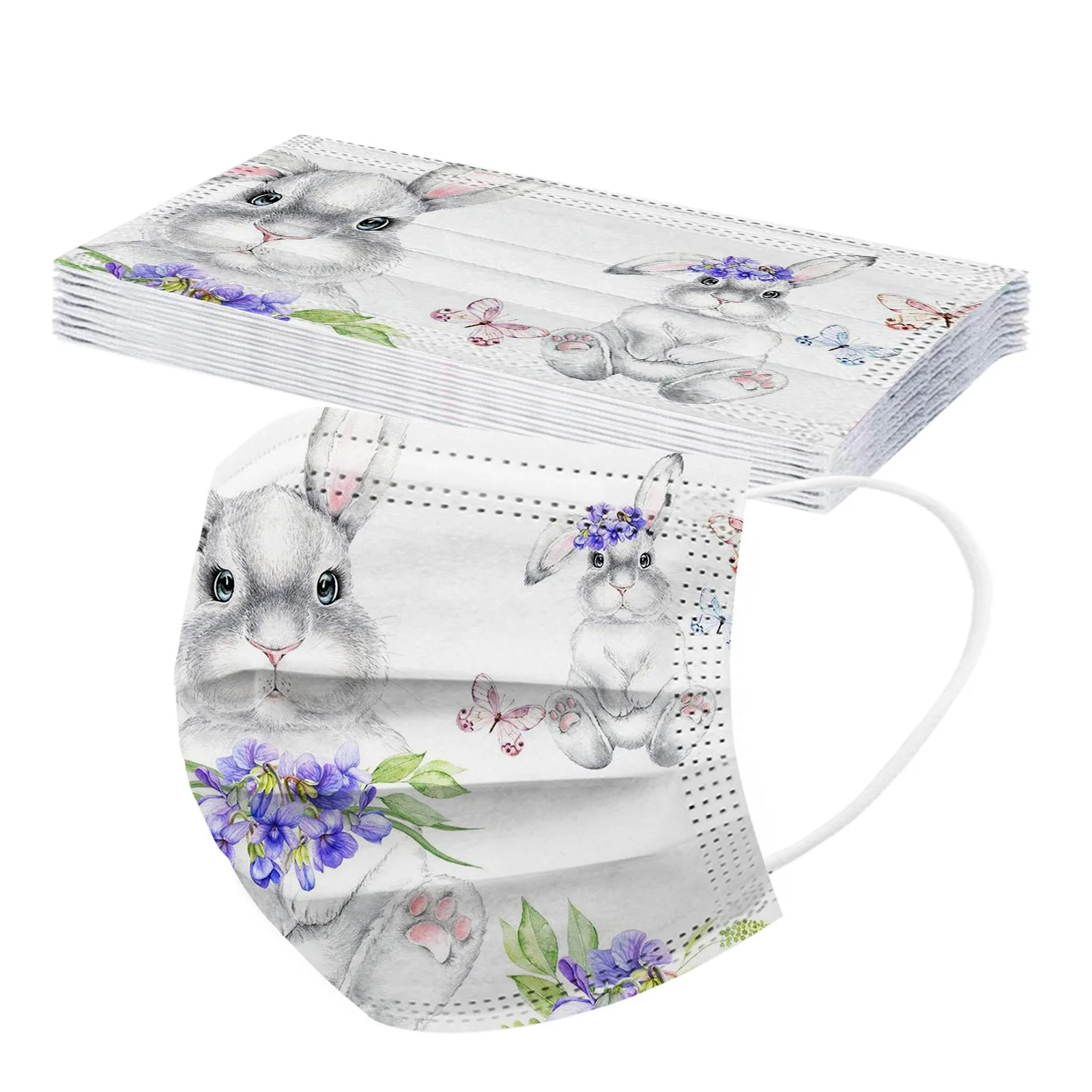 Маски унисекс с пасхальным принтом кролика 10 шт. 3-слойная защитная одноразовая