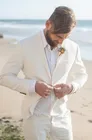 Летний бежевый льняной пляжный Свадебный костюм смокинг жениха костюм для выпускного вечера для мужчин лучший мужской повседневный костюм 2 предмета (пиджак + брюки)