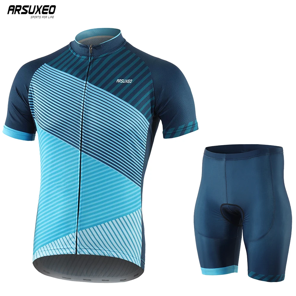 ARSUXEO мужские летние велосипедные трикотажные комплекты с короткими рукавами