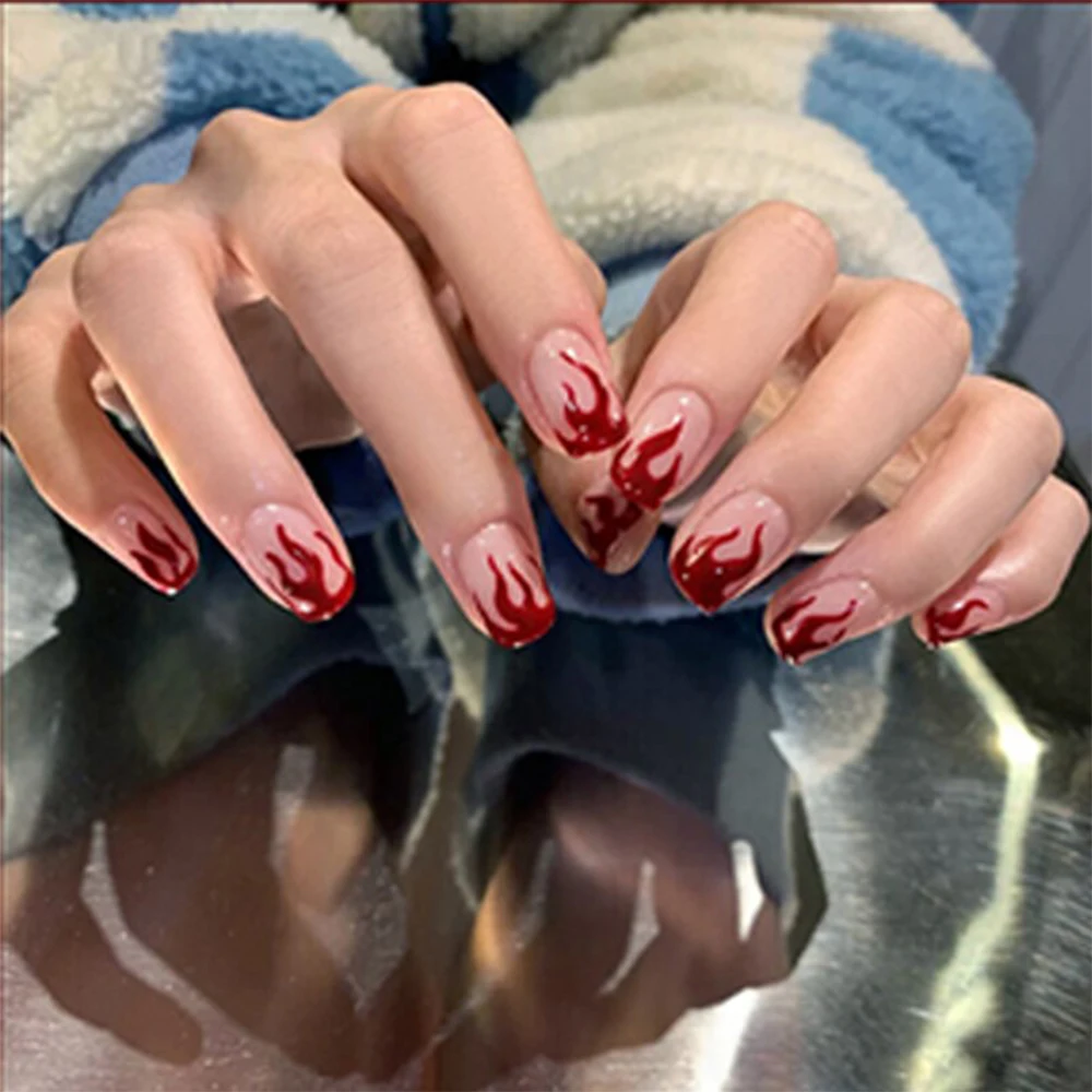 24 шт./кор. 2021 тренд черное пламя накладные ногти для ног Готовые с Креста