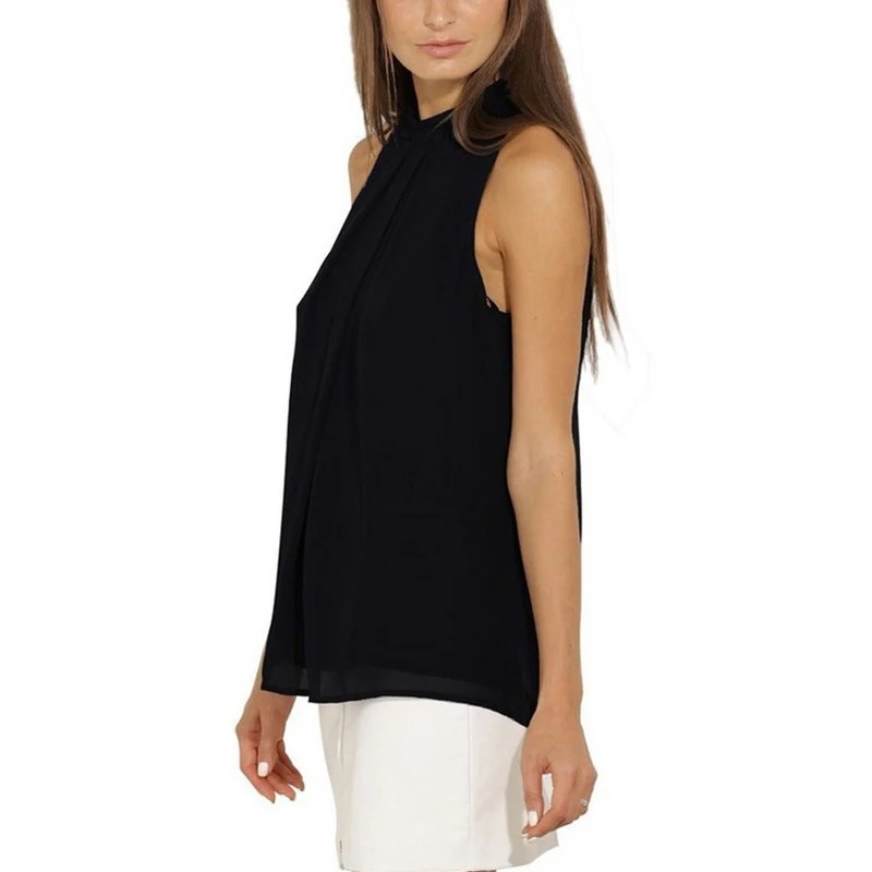 2020 Fashion Women's Blouse Summer Hanging Neck Sleeveless Chiffon Shirt Solid Casual Plus Size 4XL Loose Female Top | Женская