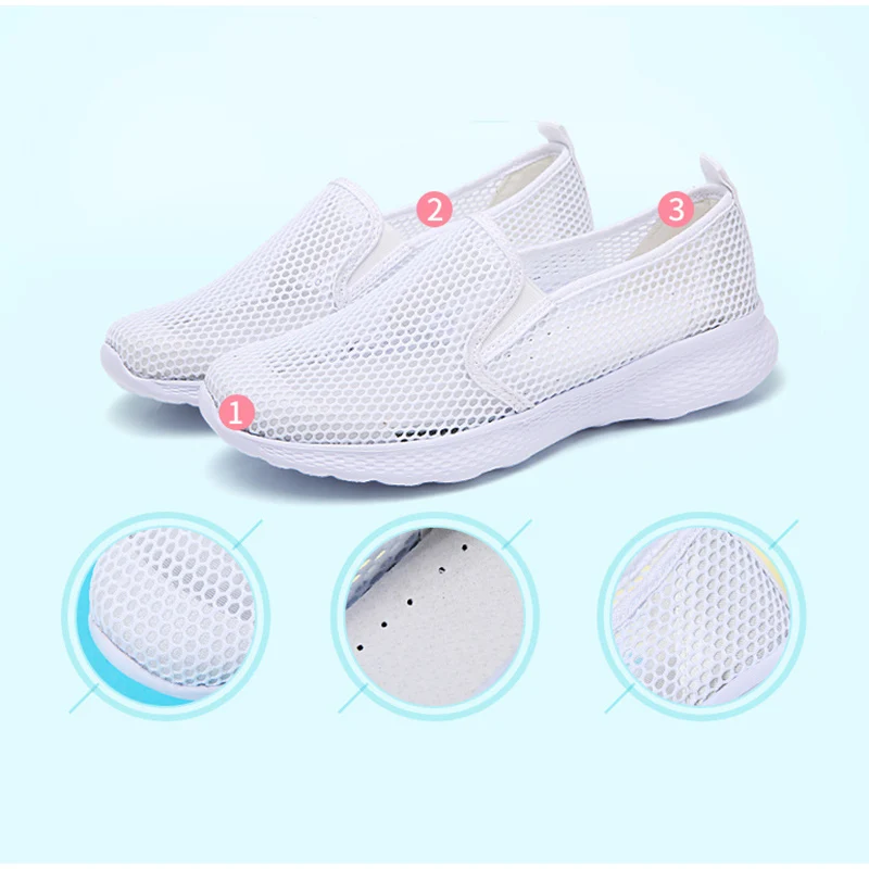 

Summer Mesh Women's Flats Shoes 2021 Breathable Sneakers Women Walking Shoes Ladies Slip On Elastic Band Casual Comfort Female