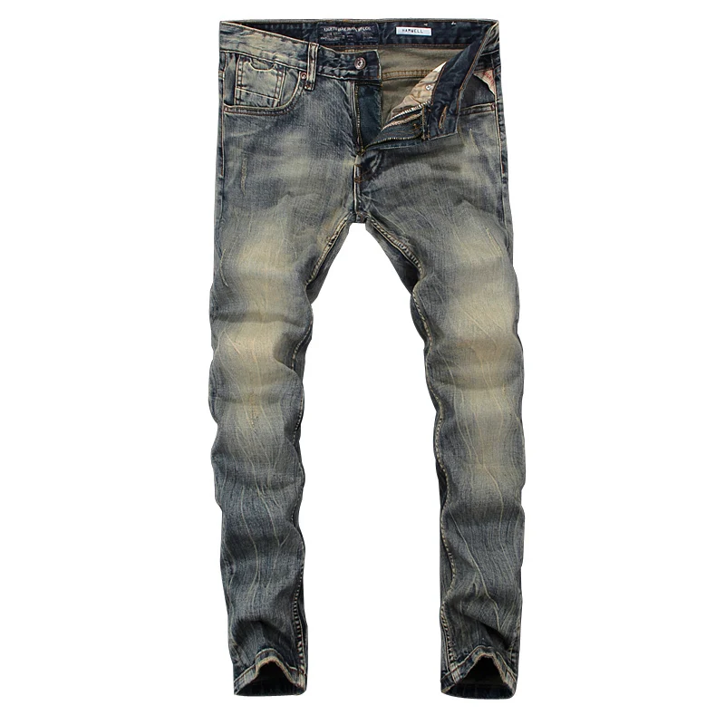 

Men Vintage Designer Jeans Homme Italian Style Men Jeans Fashion Retro Washed Denim Long Pants Slim Fit Elastic Classical Jeans