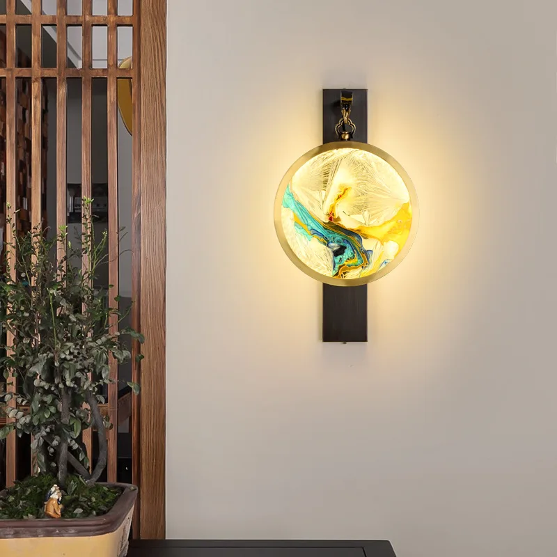

Copper Enamel Wall Lamp New Chinese Style Living Room Wall Lamp for Home Corridor Aisle Lamp Bedroom Bedside Lamp