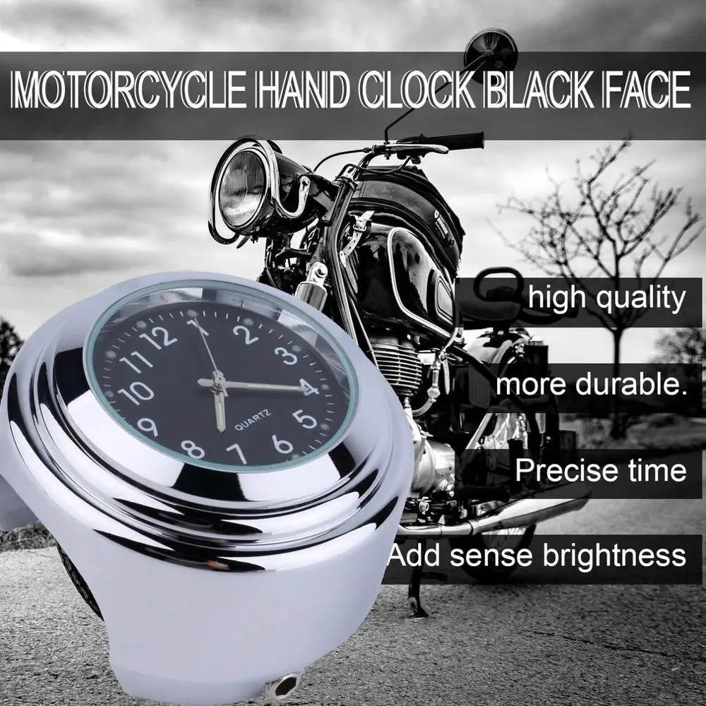 

Motorcycle Quartz Clock 7/8" Waterproof Chrome Bike Handlebar Mount Watch Aluminum Luminous Clock Universal Handlebar Clock