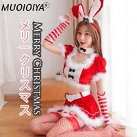 2019 new women christmas cosplay costumes sexy rabbit red lingerie adorable hot erotic bunny girl velvet bodysuit