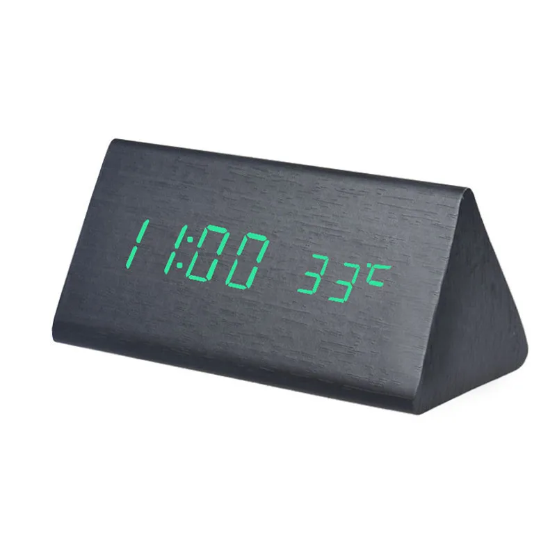 Светодиодный Деревянный Будильник Часы Настольный Голосовое управление
