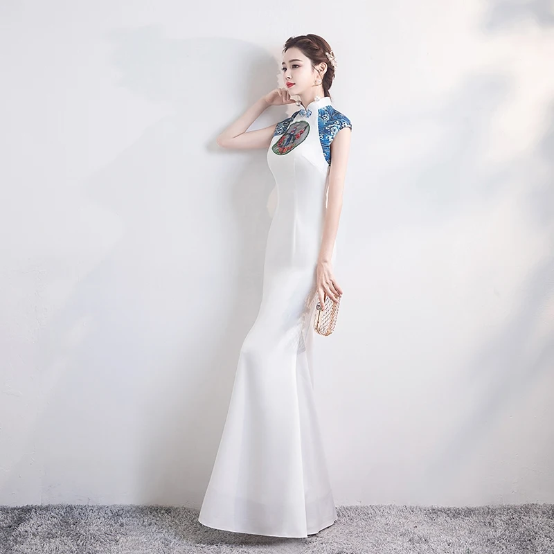 Белые женские вечерние платья S-XXXL длина до пола Русалка вечернее Ципао