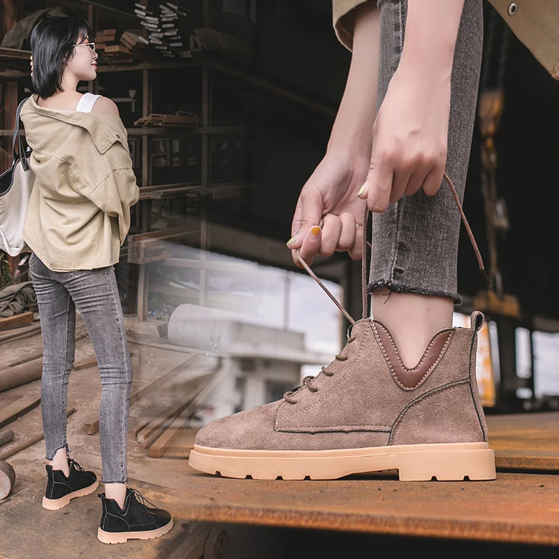 Женские ботинки мартинсы LZJ весна 2019 новая женская обувь замшевые женские в