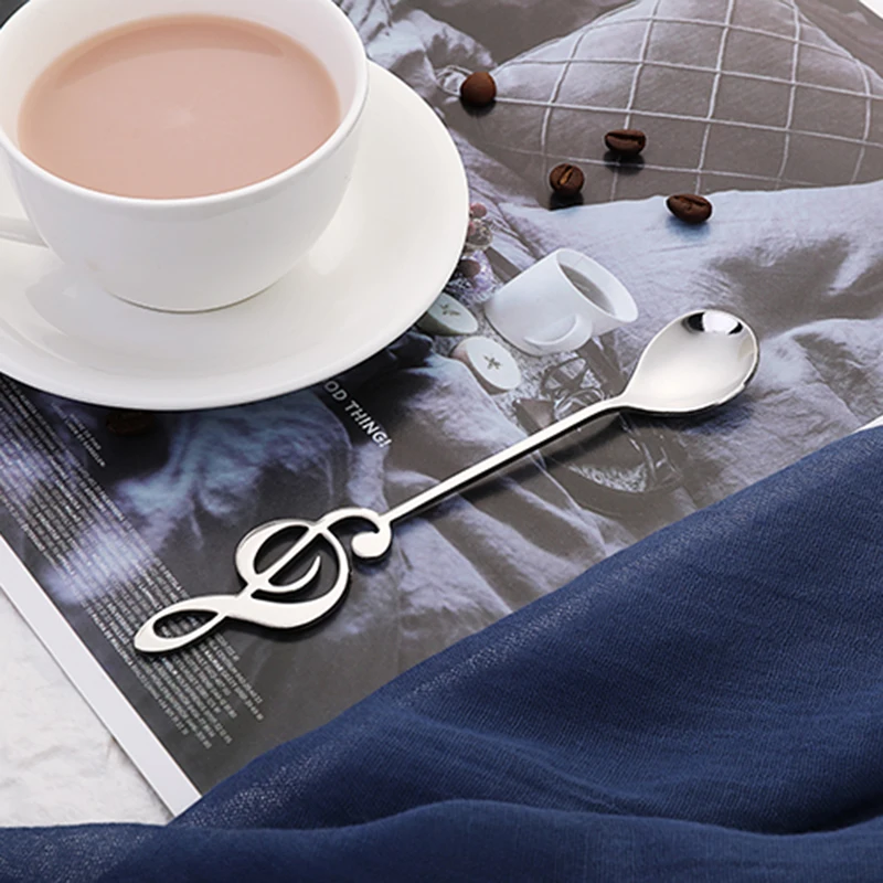 

7 Colours Tea Coffee Spoon Long Handle Dessert Stainless Steel Vintage Teaspoons Drink Tableware Musical Guitar Design Gadget