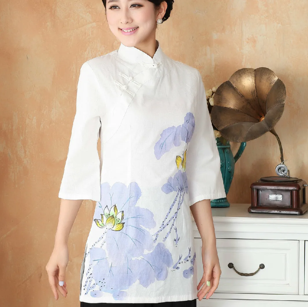 Новинка Женская хлопковая льняная рубашка в китайском стиле женский костюм