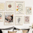 Абстрактный Северный ретро-постер Matisse Face Girl Line с листьями и принтами, настенная живопись на холсте, настенные картины для декора гостиной