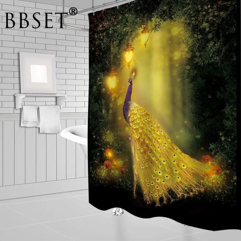 Занавеска для душа Золотой Павлин водонепроницаемая многоразмерная | Дом и сад