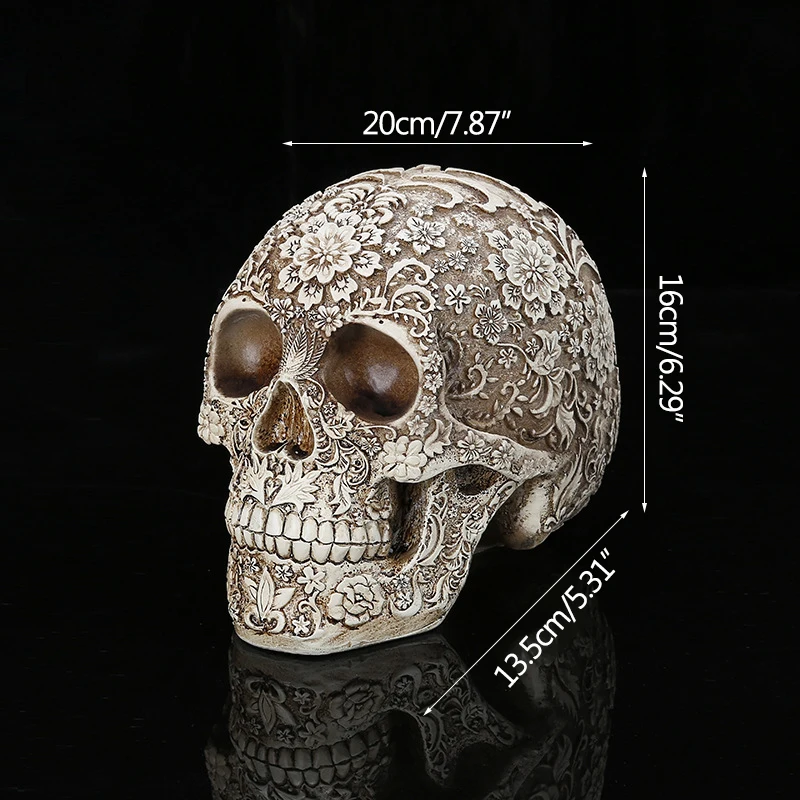 

Blossom Pattern Skull Statues Model Resin Home Decoration Accessories Skull Ornament Bar Halloween Terror Decoration