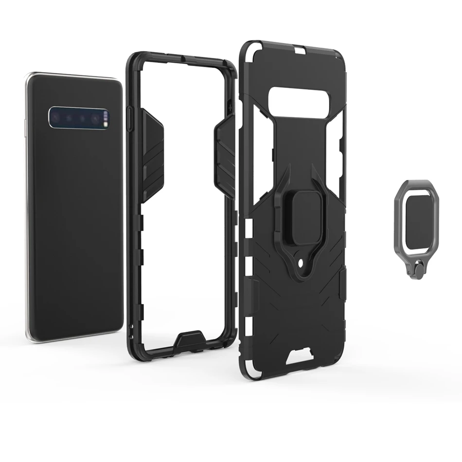 For Samsung Note 10 S10 E S9 S8 Plus Case Armor Kickstand Hybrid Cover Galaxy 9 8 Magnetic Metal Ring Shockproof Coque |