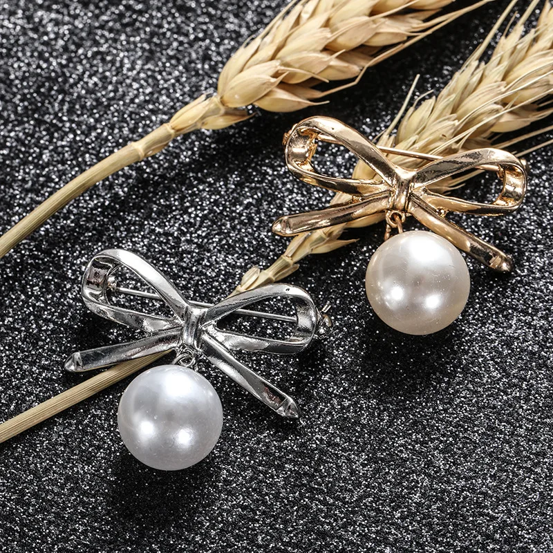 Hot Sale 2019 Korean Silver Color Pearl Bead Brooches For Women Cardigan Scarf Bow Fixed Anti Wearing Buckle Enamel Pin Jewelry | Украшения