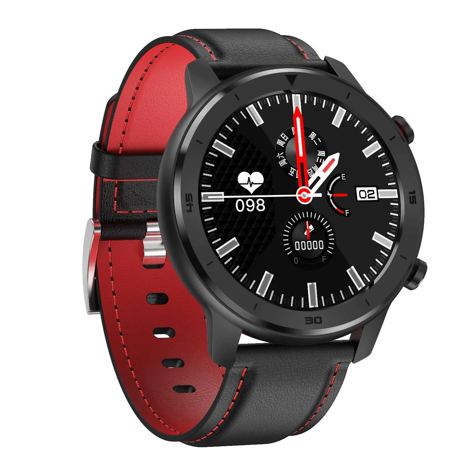 Red Leather DT NO.1 DT78 Круглые сенсорные элементы управления Smart Watch 14 Мульти циферблаты Smartwatch Браслет Фитнес-трекер Мужчины Женщины Носимые устройства Группа Монитор сердечного ритма Информация Push-напоминание - Цвет: Red Leather
