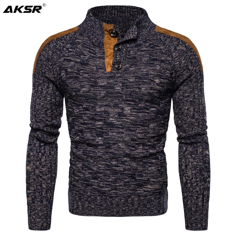 Мужской теплый пуловер рождественские свитера с пуговицами вязаные пуловеры