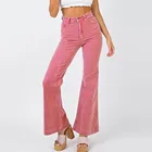 Розовые вельветовые расклешенные брюки с высокой талией, повседневные брюки цвета хаки с широкими штанинами, женские зимние брюки, винтажные штаны с колокольчиками 2019