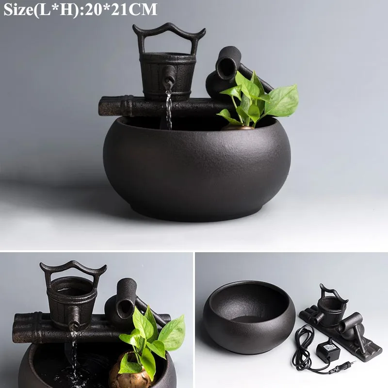 Черный дзен керамический водяной фонтан 220 В для гостиной комнатные плавучие