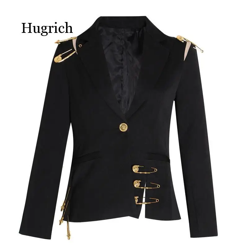 2021 Autumn Shoulder Mesh Stitching Pin Decoration Long Sleeve Slim Fitting Suit Jacket Women