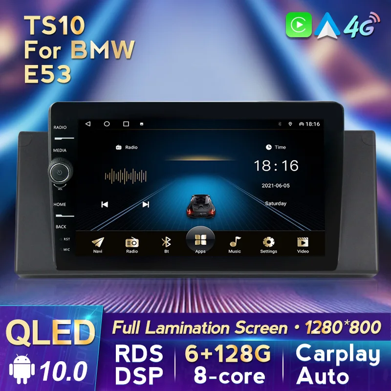 

QLED экран 2din Android для 5 серии BMW E39 X5 E53 Автомагнитола мультимедийный видеоплеер навигация GPS 2 din dvd WIFI SWC BT