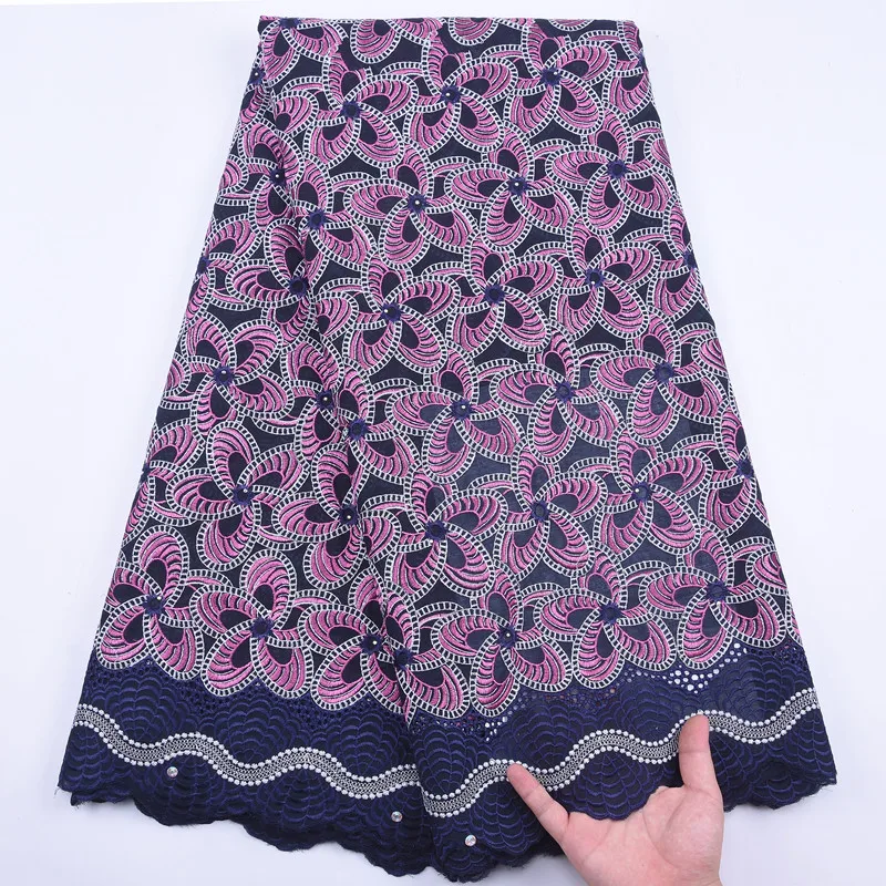 Темно-синий с фиолетовой вышивкой Таро 100% хлопок африканская кружевная ткань 2020