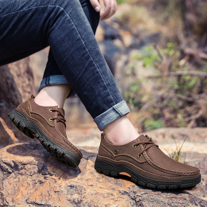 en Ucuz Hakiki Deri Erkek Ayakkabısı Lace Up El Dikiş Adam Rahat Ayakkabılar Welt Dikiş Loafer'lar Daireler Erkek Günlük Ayakkabı Erkek Ayakkabı