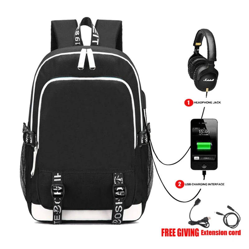 USB Charging Headphone Jack Backpack School Bags Mochila Feminina Laptop Schoolbag anime Danganronpa Printing backpack |