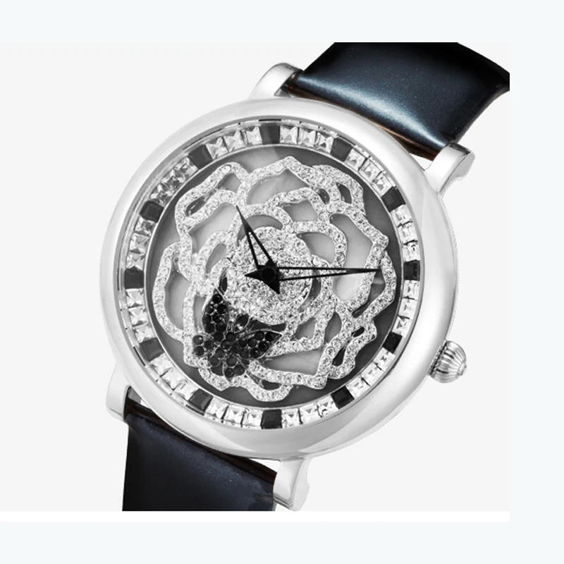 PB часы женские наручные с вращающимся цветком бабочка кристалл кожаный ремешок