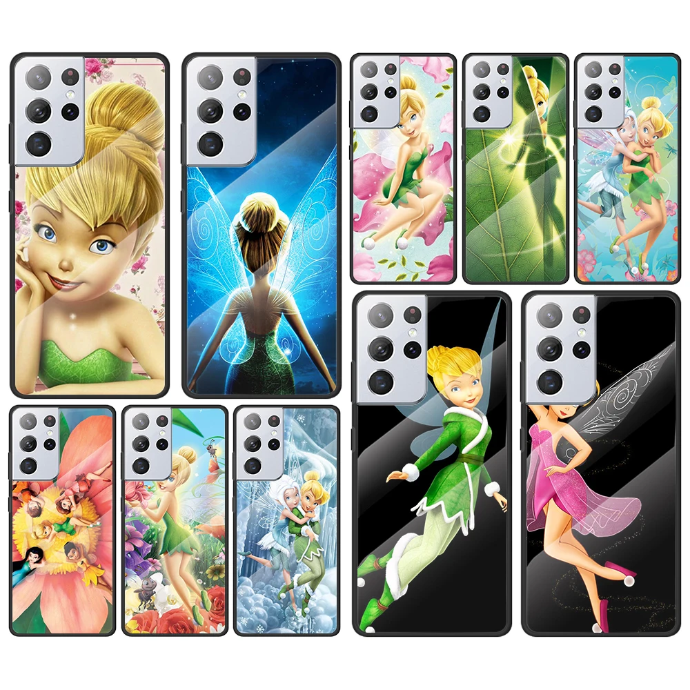 

Disney Tinkerbell princess for Samsung Galaxy S21 Ultra Plus A72 A52 4G 5G M51 M31 M21 Luxury Tempered Glass Phone Case Cover