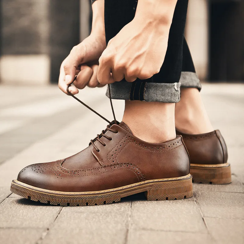 Men's Crocodile casual shoes outdoor fashion breathable Leather Shoes Lace-Up oxfords Mens Office Flats Men Fashion | Обувь