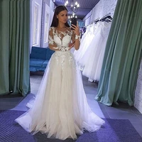 a62 abito da sposa full sleeves lace appliques beach wedding dress boho illusion tulle bridal gown