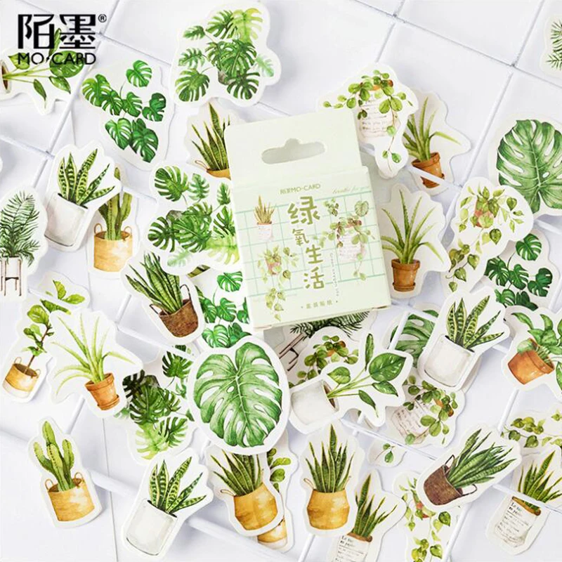 

45Pcs/Pack Green Oxygen Life Pattern Sticky Stickers Decoracion Boxed Scrapbook Office Stationery School Supplies