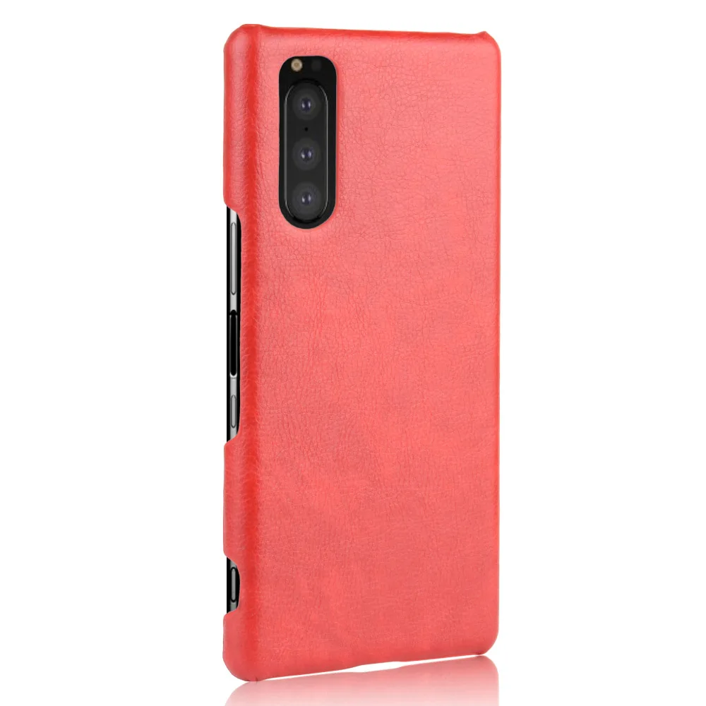 Чехол для Sony Xperia 5 J8210 J8270 J9210 Жесткий из искусственной кожи с рисунком личи Xperia5