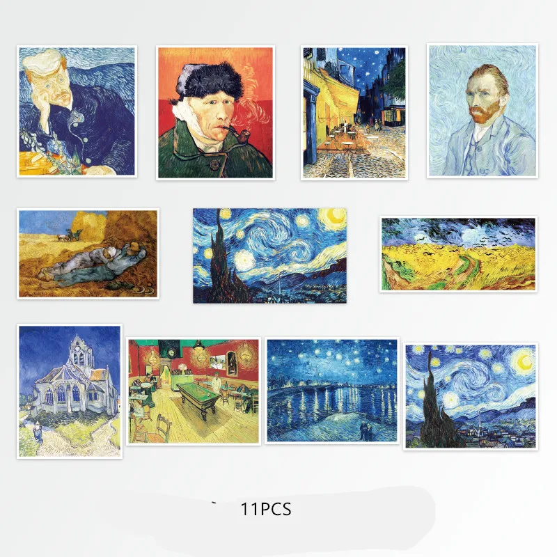 

16pcs/11PCS Van Gogh painting vintage Stickers Crafts Scrapbooking stickers book Student label Decorative sticker DIY Stationery