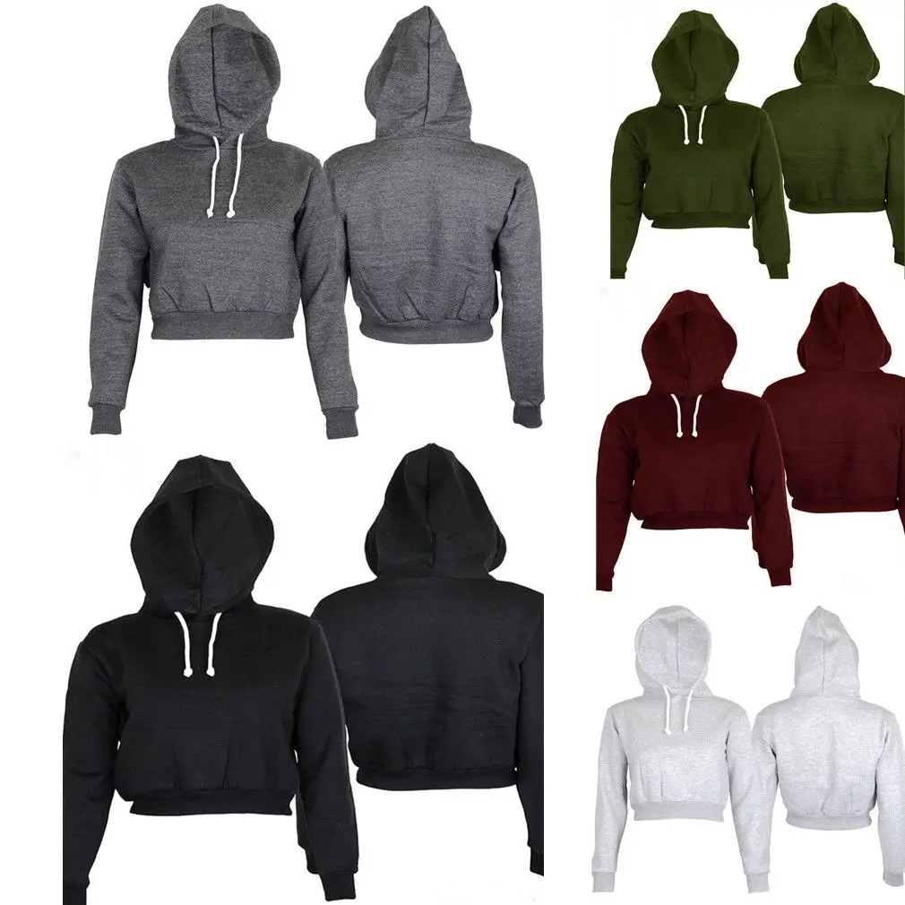 New Fashion 5 Colors Long Sleeve Jumper Pullover Coat Casual Sweatshirt Top Solid Hoodies Women Sexy High Waist Short Hoodie