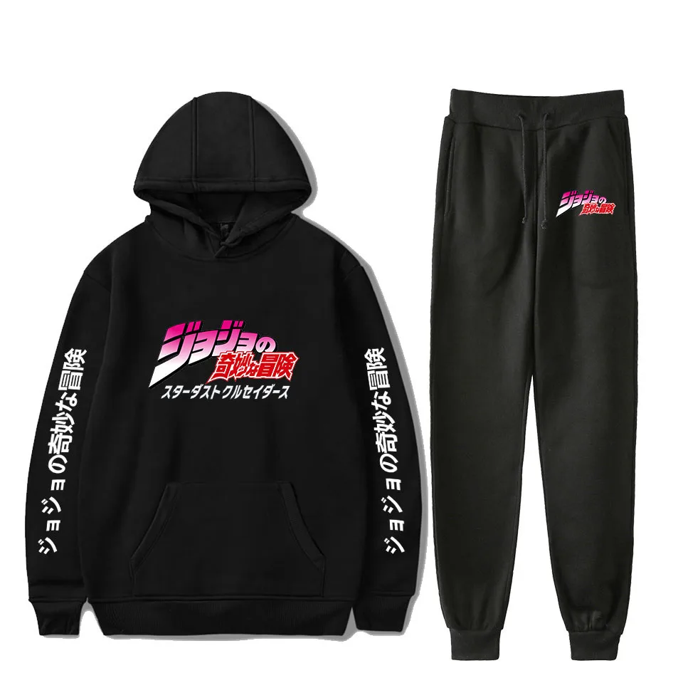 

2020 Anime JoJo's Bizarre Adventure Hoodies And Pants Two Piece Set Hooded Suit Velvet plus size for Men/Women